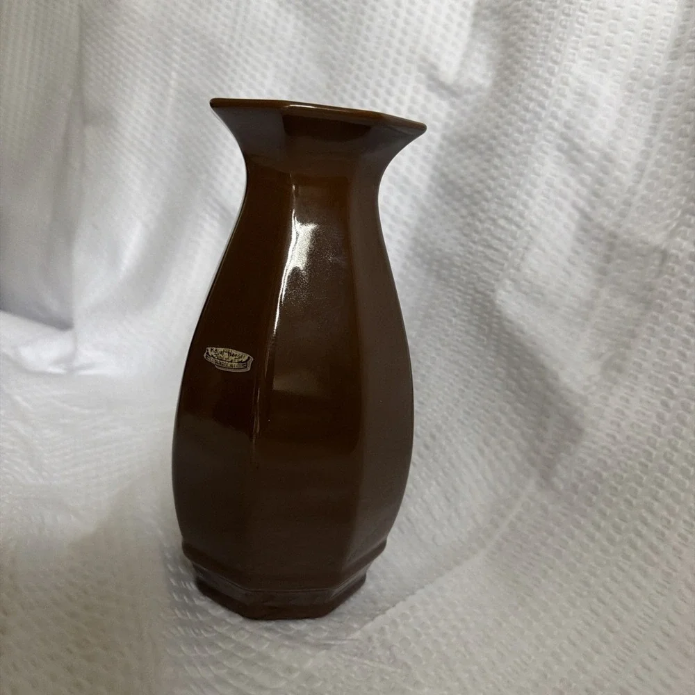 Royal Haeger Brown Hexagonal Ceramic Vase Glossy Mid Century Modern Decor 705-S